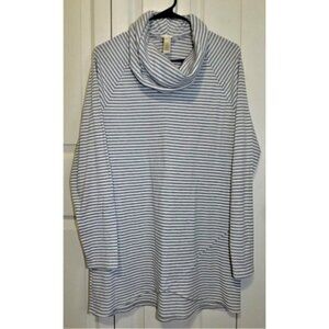 Three Seasons Maternity L Gray White Striped Cowl Neck Long Raglan Sleeve Tunic